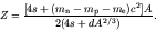 \begin{displaymath}Z = \frac{[4s + (m_{\rm n} - m_{\rm p} - m_{\rm e})c^2]A}
{2(4s + dA^{2/3})}.
\end{displaymath}